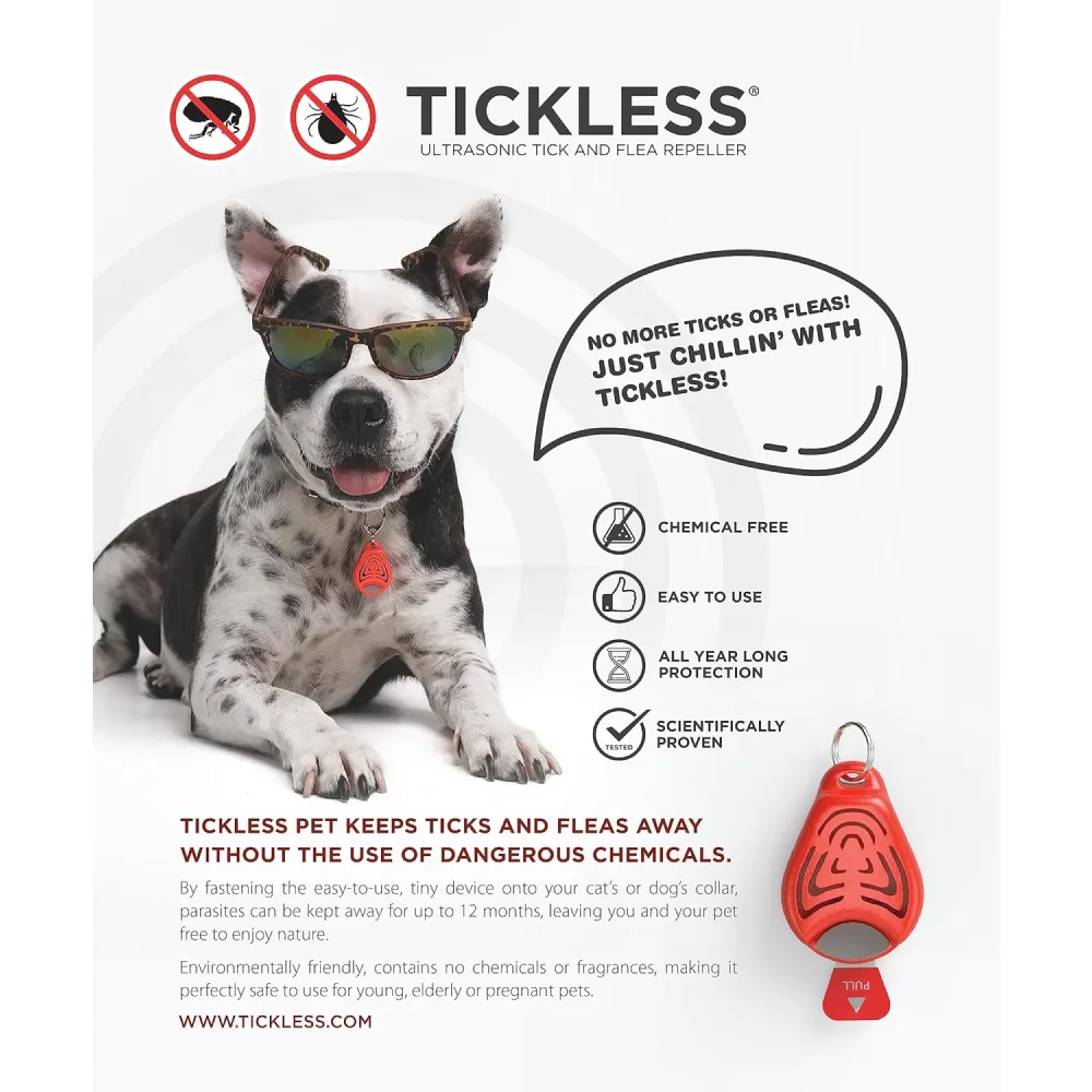 Tickless Ultrasonic Tick and Flea Repeller Pendant for Dogs and Cats (Orange)