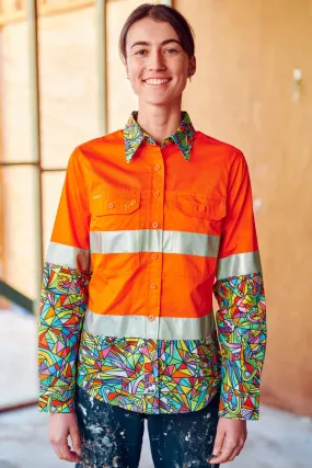 Women's Bonza Orange Day/Night Hi Vis 2.0 Full Button Work Shirt