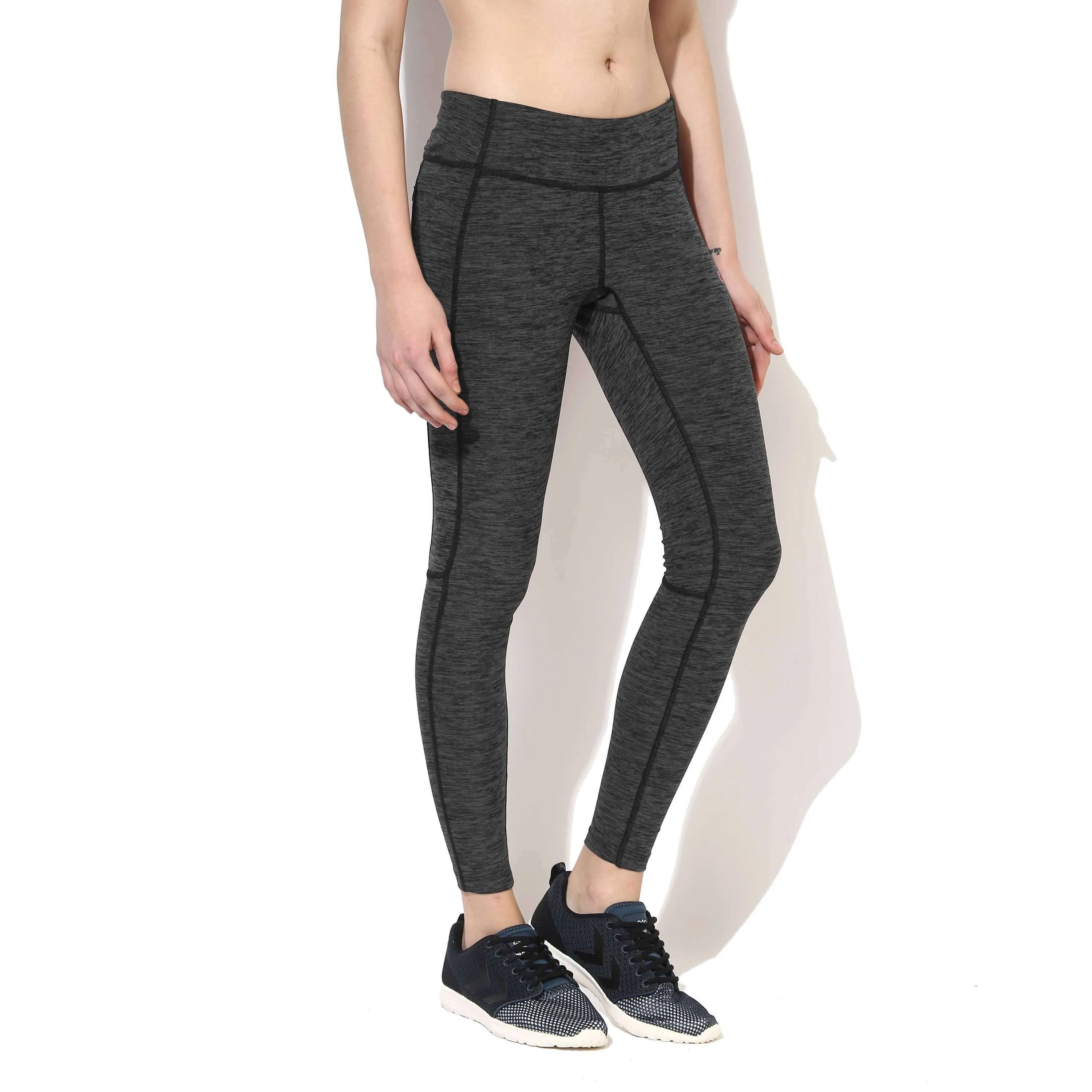 Women's Melange Track Leggings Grey-Black