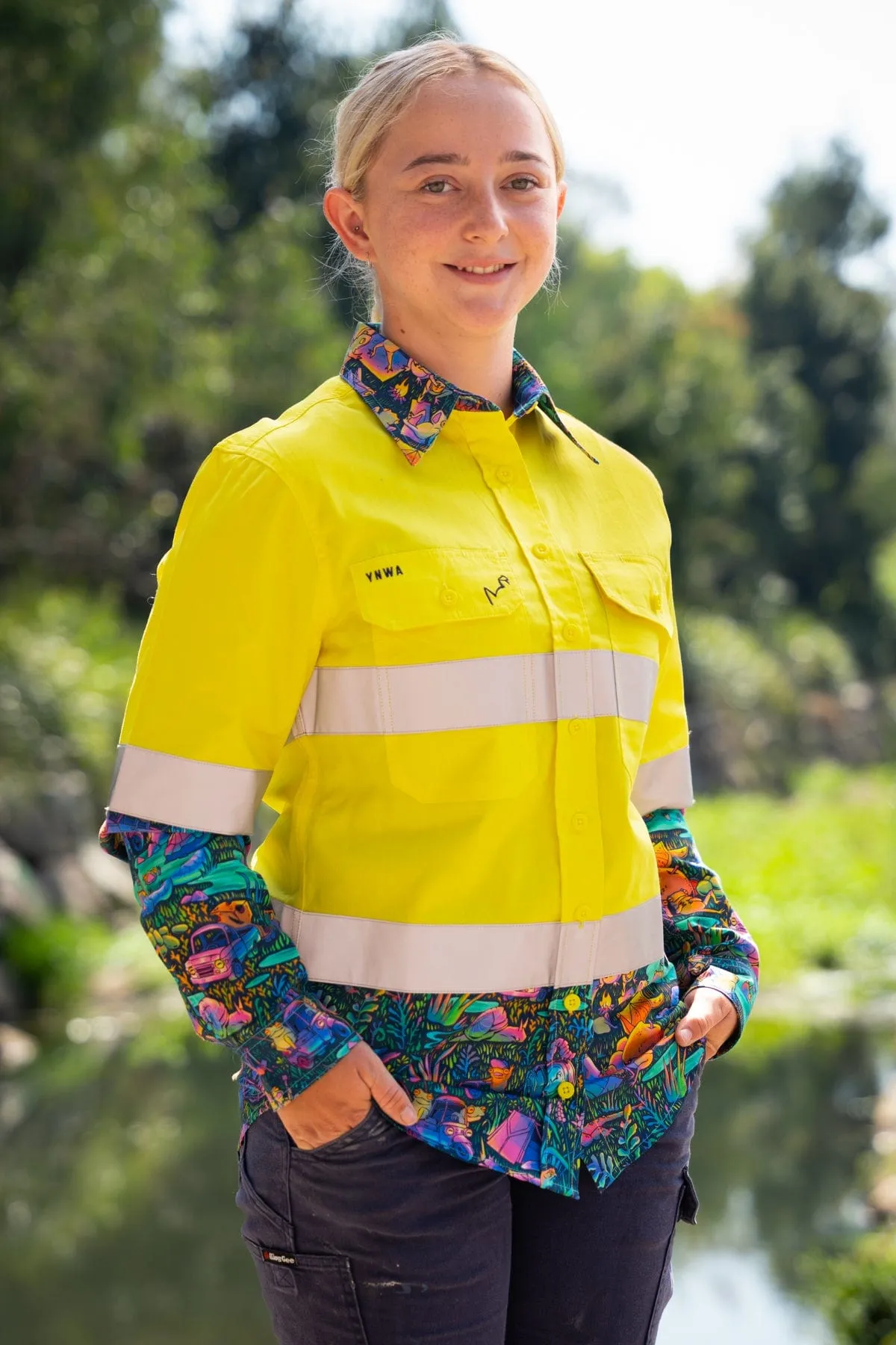 Women's Who Let The Frogs Out Yellow Day/Night Hi Vis Workshirt