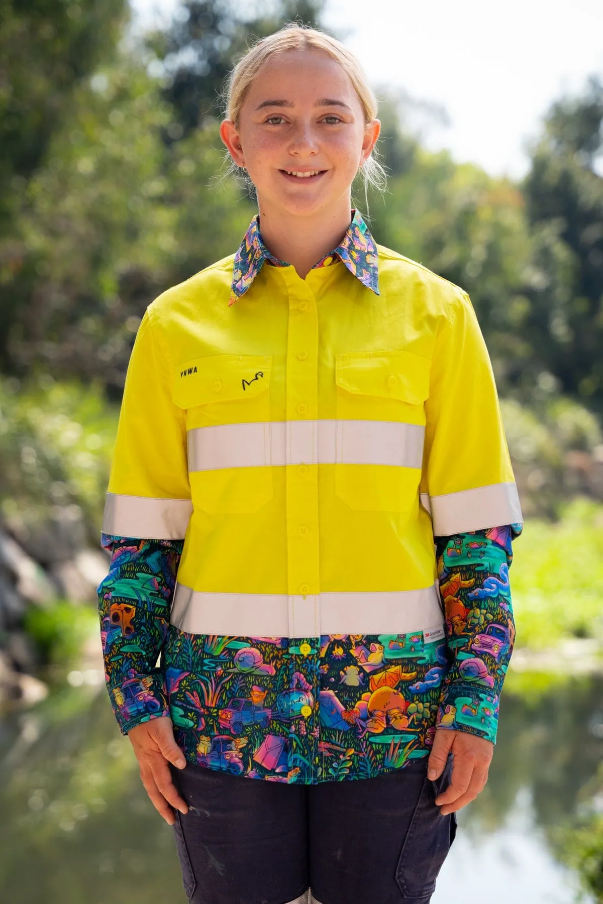 Women's Who Let The Frogs Out Yellow Day/Night Hi Vis Workshirt